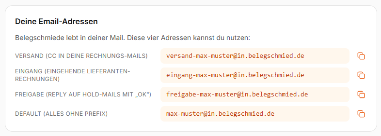 Empfangsadresse im Workspace