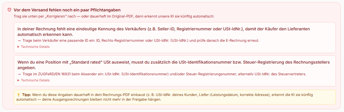 Konvertierungsergebnis mit Validierungsstatus